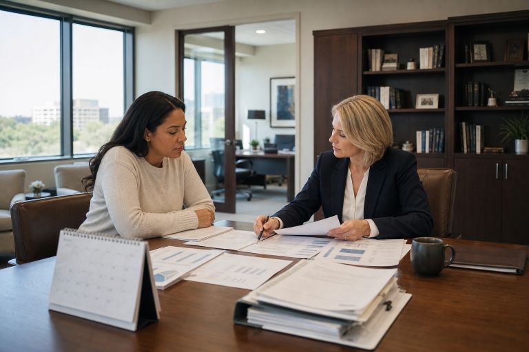 woman talking to lawyer